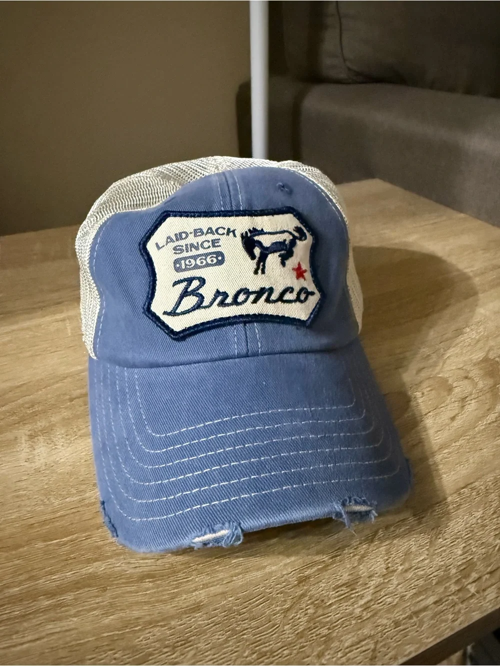 Bronco Trucker Hat in Faded Blue with White Mesh